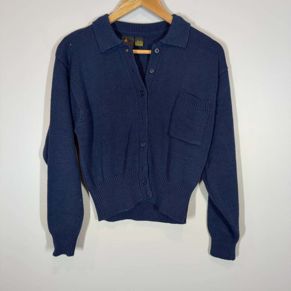 Vintage Liz Sport Navy Blue Cardigan Sweater Women's Size Small Cotton Knit